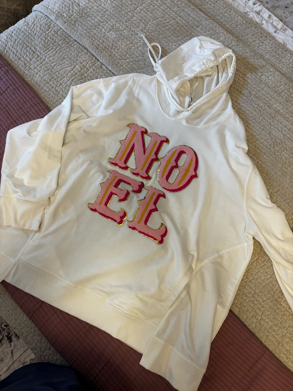 Cato White Hoodie with Pink Sequin 'NO FEE' Graphic